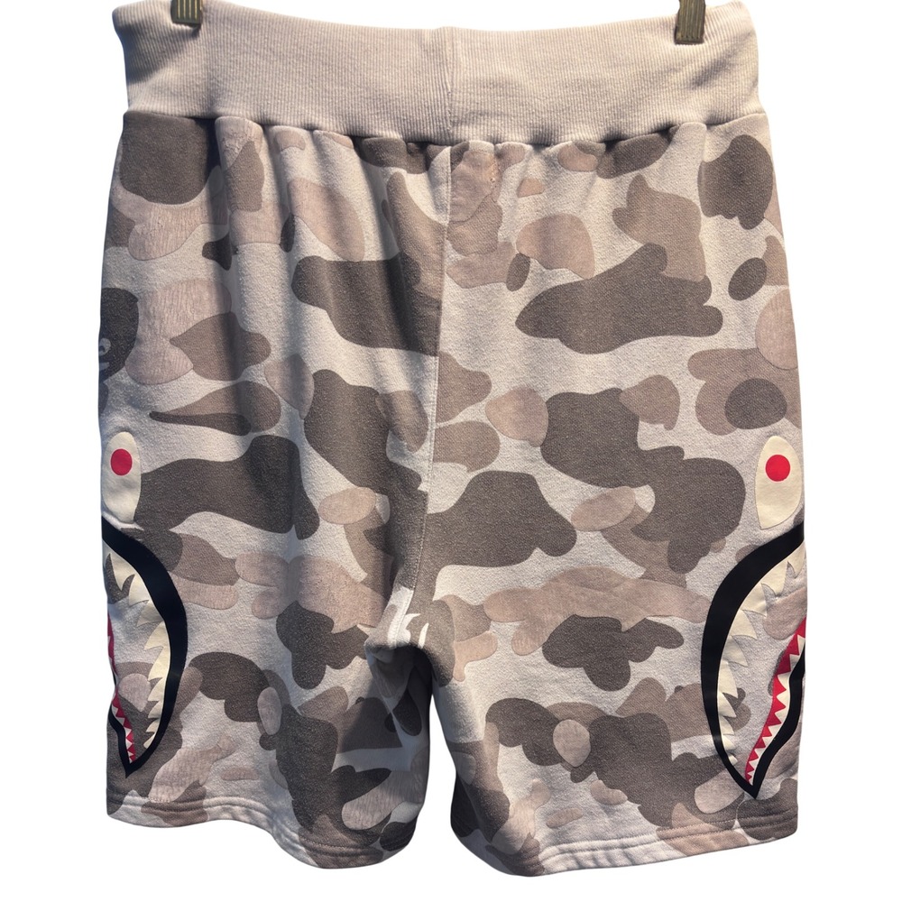 A Bathing Ape Shark Sweat Shorts Mens Grey White Camo 2X Good Shark Face Graphic